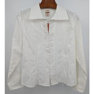 NWT VTG White Shimmering Hook & Eye Faded Glory Stretch Long Sleeve Top